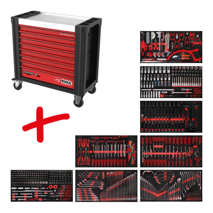 KS Tools Performanceplus Jeu de servantes d'atelier P25 avec 564 outils pour 8 tiroirs