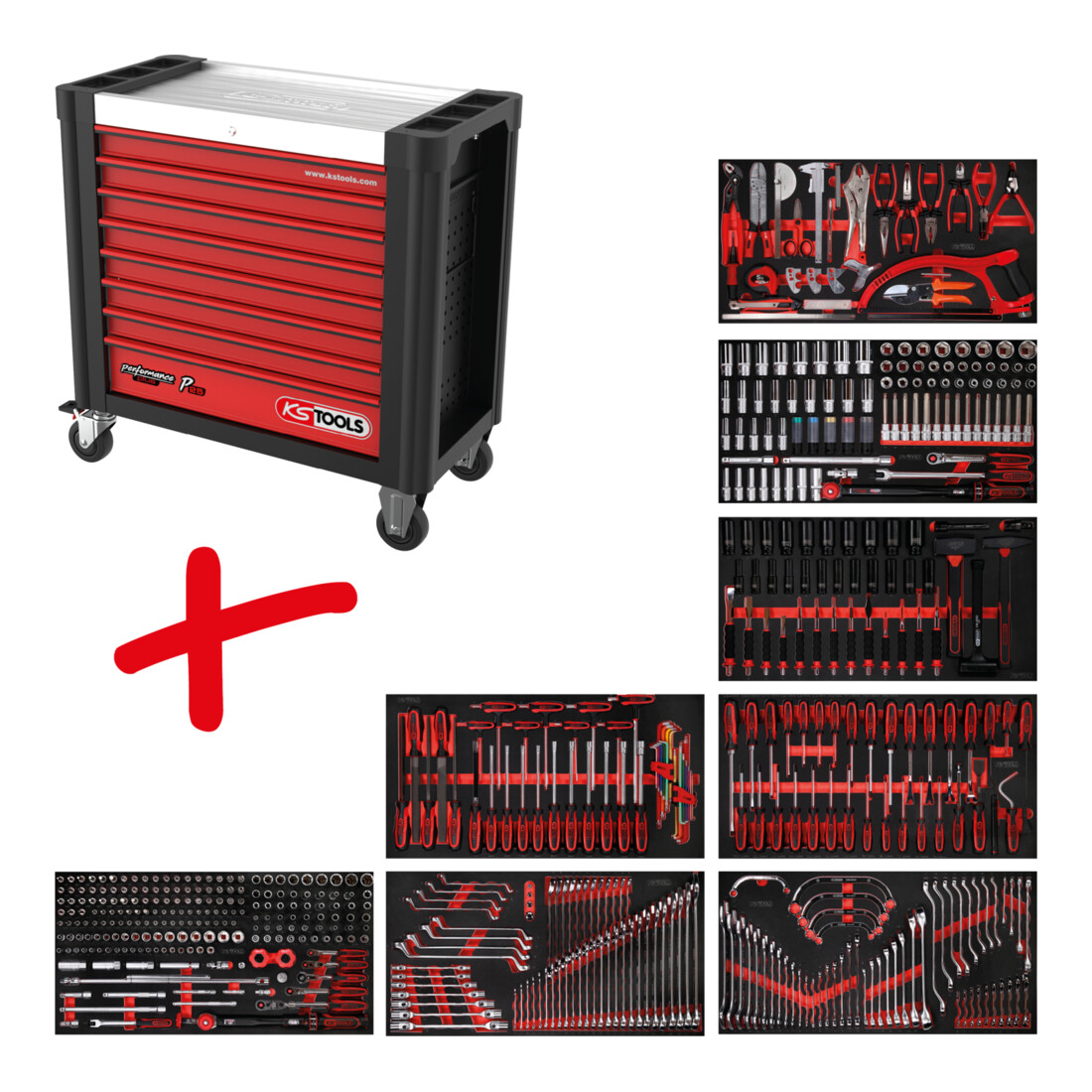 KS Tools Performanceplus Jeu de servantes d'atelier P25 avec 564 outils pour 8 tiroirs