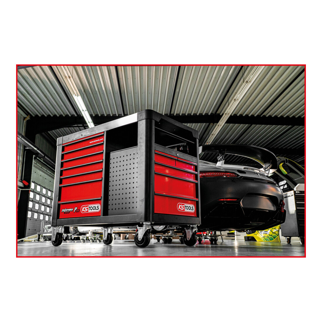 KS Tools PERFORMANCEplus P35 SCHWARZ/ROT Werkstattwagen mit 12 Schubladen