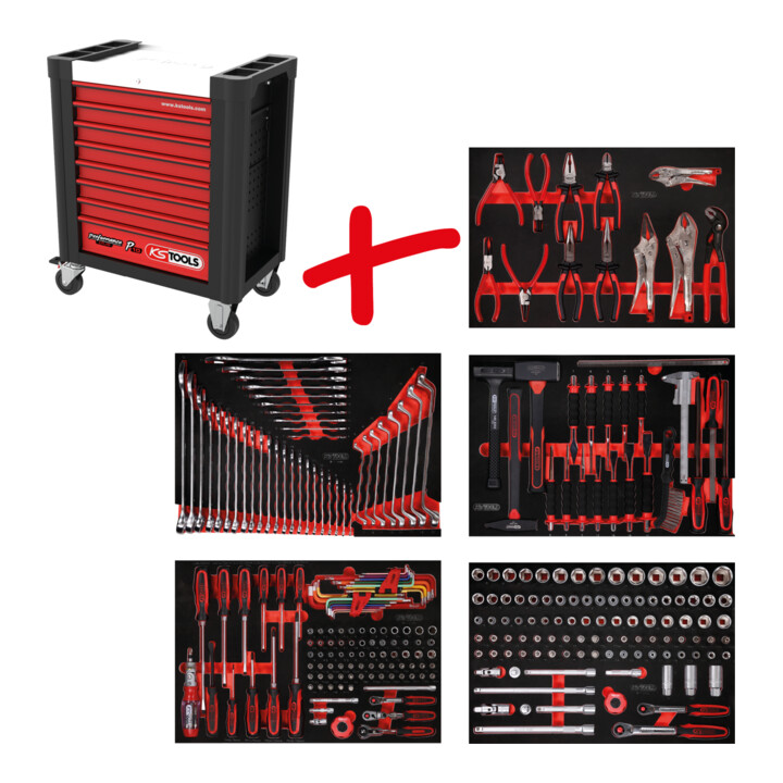 KS Tools Performanceplus Werkstattwagen-Satz P10 mit 279 Werkzeugen für 5 Schubladen