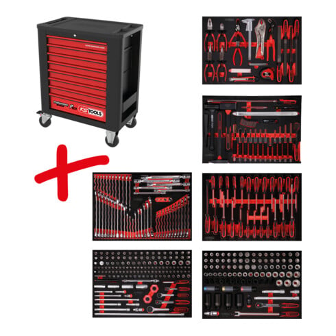 KS Tools Performanceplus Werkstattwagen-Satz P15 mit 370 Werkzeugen für 6 Schubladen