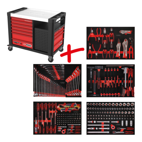 KS Tools Performanceplus Werkstattwagen-Satz P35 mit 279 Werkzeugen für 5 Schubladen