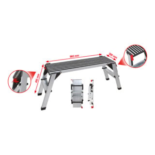 KS Tools Piattaforma di sicurezza in alluminio, L1000xl405xH480mm