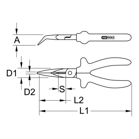 KS Tools Pince à bec demi-rond BERYLLIUMplus, coudée 180 mm