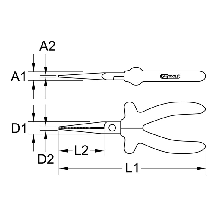 KS Tools Pince plate à bec long 1000V, 160 mm