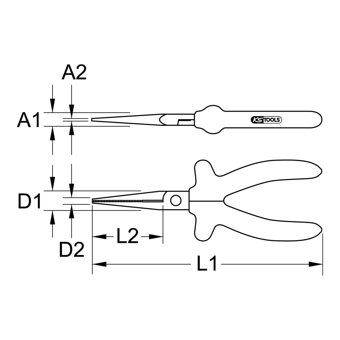 KS Tools Pince plate à bec long 1000V, 160 mm