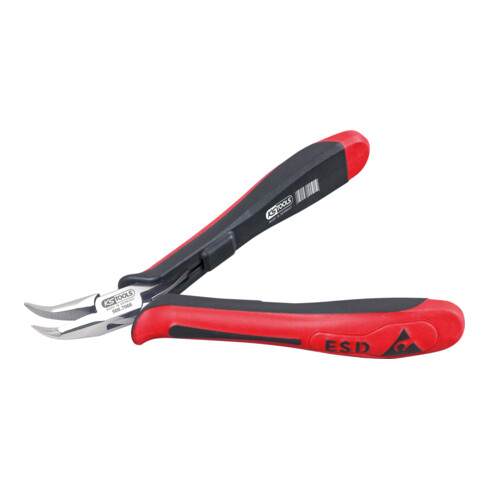 KS Tools Pinze a punta tonda ESD, curve, senza taglio, 130mm, ganasce curve