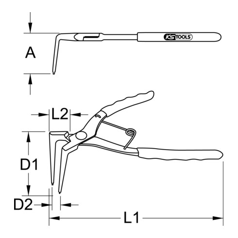 KS Tools Pinze di bloccaggio a braccio lunga per anelli di sicurezza interni