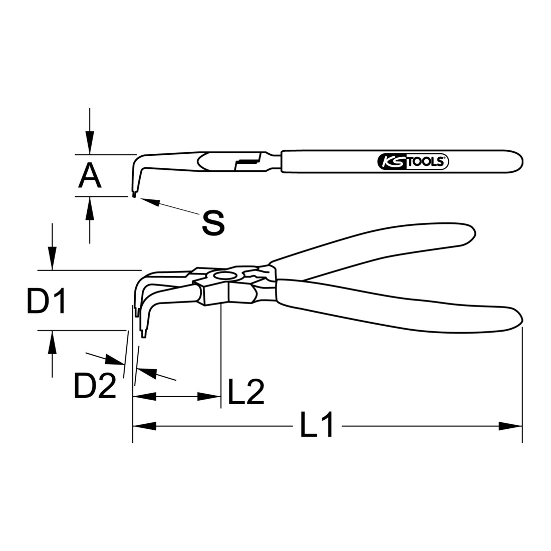KS Tools Pinze Seeger per anelli di sicurezza interni, angolate, 130mm