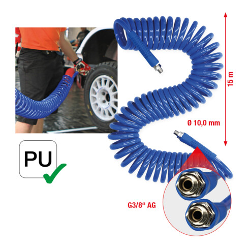 KS Tools PU-Druckluft-Spiralschlauch Ø 10mm
