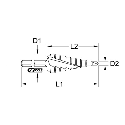 KS Tools Punta trapano a gradini 1/4" HSS-TiN