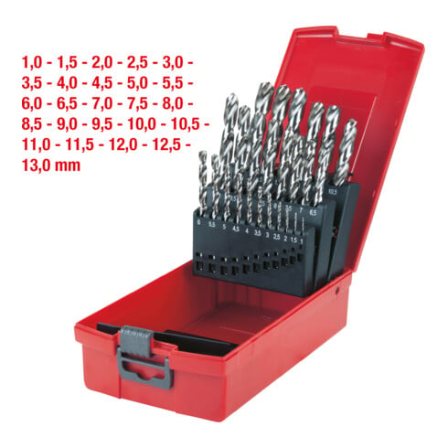 KS Tools Punte elicoidali HSS-G per trapano, valigetta in plastica, 25pz. 1-13mm