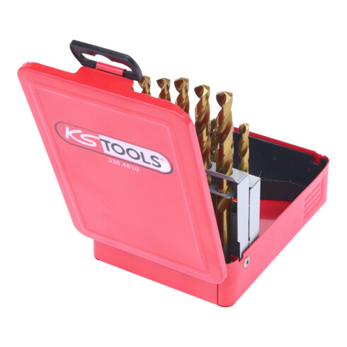 KS Tools Punte elicoidali HSS TiN, cassetta in lamiera d'acciaio, 19pz., 1-10mm