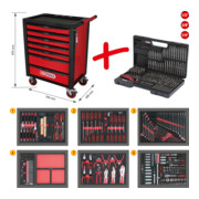 KS Tools RACINGline SCHWARZ/ROT Werkstattwagen mit 7 Schubladen und 598 Premium-Werkzeugen
