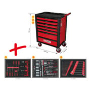 KS Tools RACINGline Servante d'atelier NOIR/ROUGE avec 7 tiroirs et 215 outils d'excellente qualité