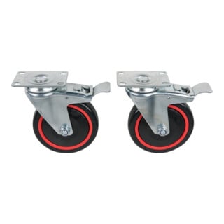 KS Tools RACINGline set de roulettes, avec frein de roulement et de rotation, y compris vis