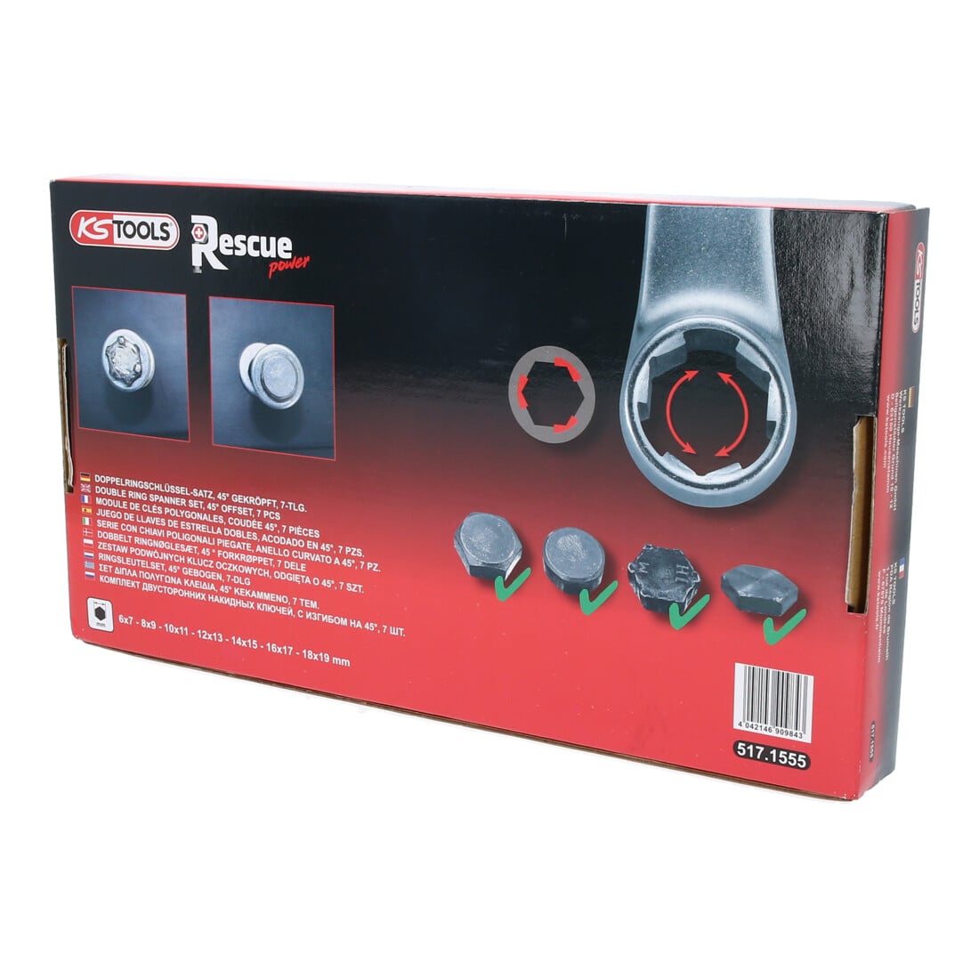 KS Tools RESCUEpower Doppel-Ringschlüssel-Satz, gekröpft 7-tlg 6-19mm