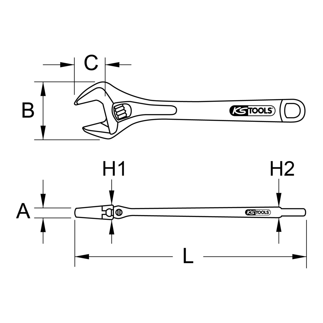 KS Tools RVS verstelbare rolvorksleutel, 8".