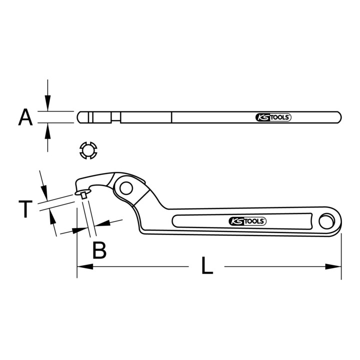 KS Tools Scharnierende haaksleutel met pin, 19-50mm