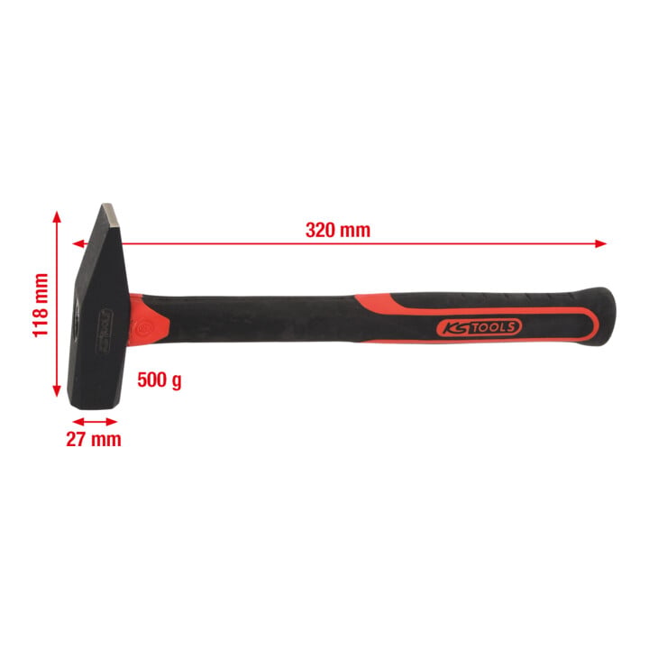 KS Tools Schlosserhammer mit Fiberglasstiel, 500g