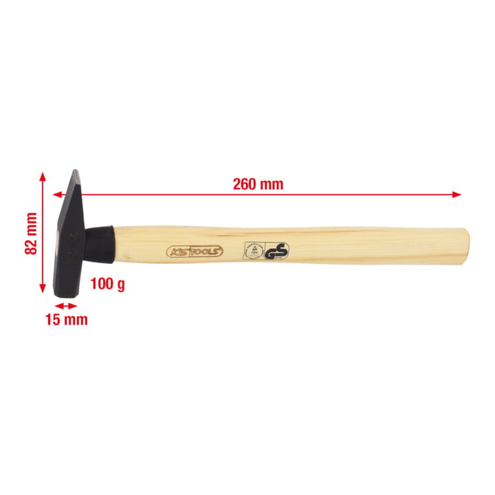 KS Tools Schlosserhammer mit Hickorystiel, 100g