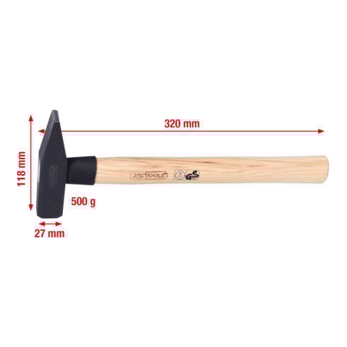 KS Tools Schlosserhammer mit Hickorystiel, 500g