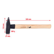 KS Tools Schlosserhammer mit Hickorystiel, 500g