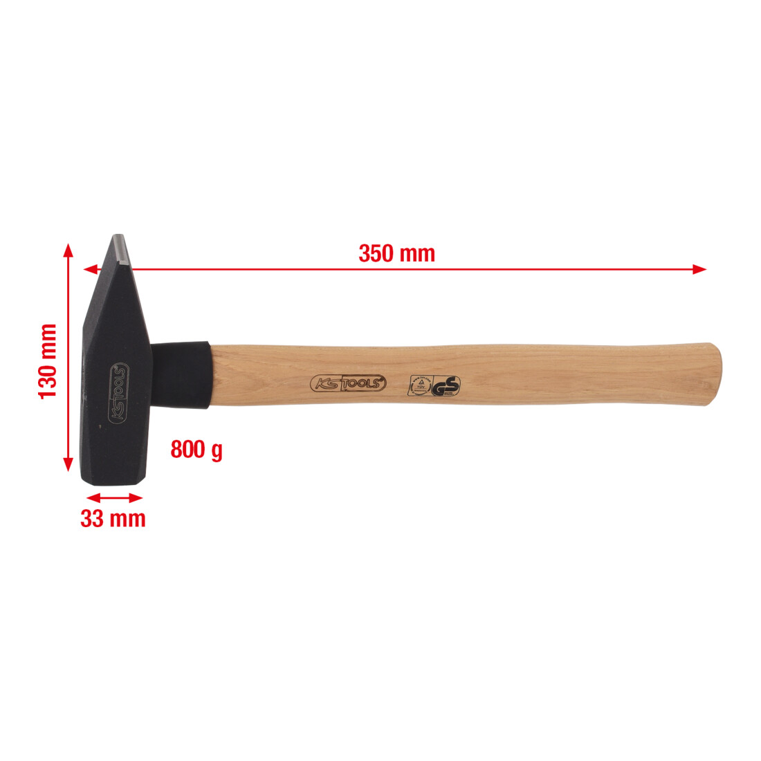 KS Tools Schlosserhammer mit Hickorystiel