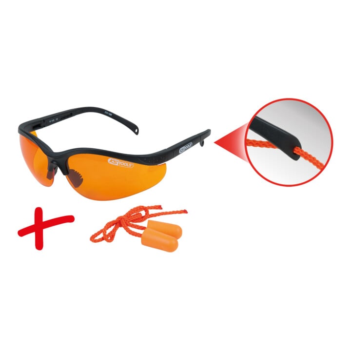 KS Tools Schutzbrille-orange, mit Ohrstöpsel