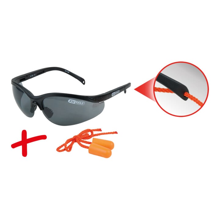 KS Tools Schutzbrille-schwarz, mit Ohrstöpsel