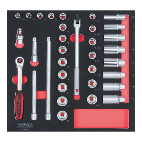 KS Tools SCS 3/8" Steckschlüssel-Satz, 34-teilig in 2/3 Systemeinlage