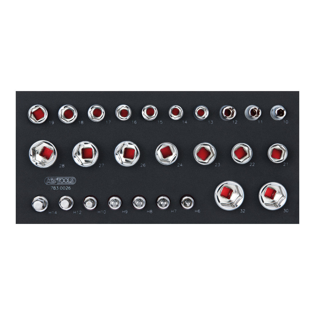KS Tools SCS CHROMEplus 1/2" 6-kant-Steckschlüssel-Satz, 26-teilig in 1/3 Systemeinlage