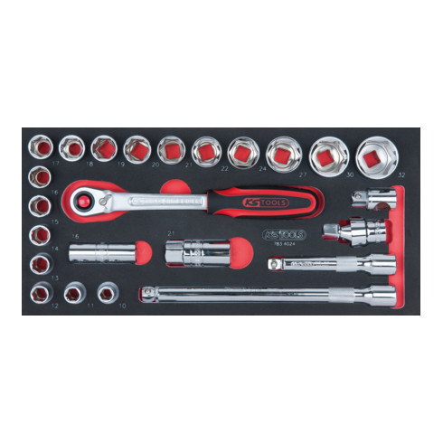 KS Tools SCS CHROMEplus 1/2" dopsleutelset, 24 delig in 1/3 systeem insteek