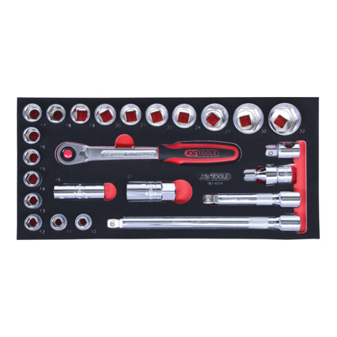 KS Tools SCS CHROMEplus 1/2" dopsleutelset, 24 delig in 1/3 systeem insteek