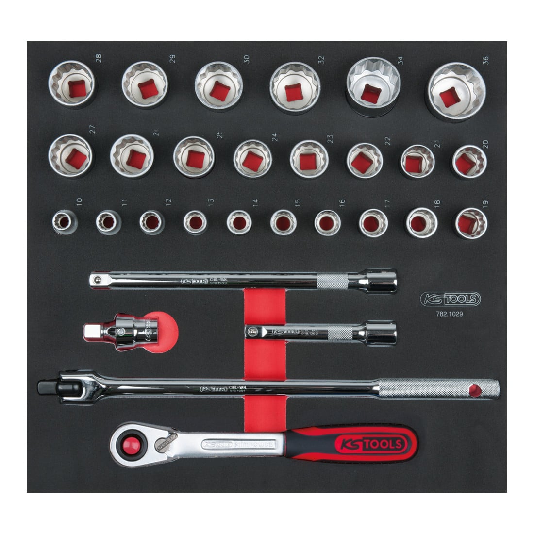 KS Tools SCS CHROMEplus 1/2" dopsleutelset, 29-delig in 2/3 systeeminzet