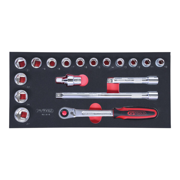 KS Tools SCS CHROMEplus 1/2" Module de douilles, 18 pcs., modules système 1/3
