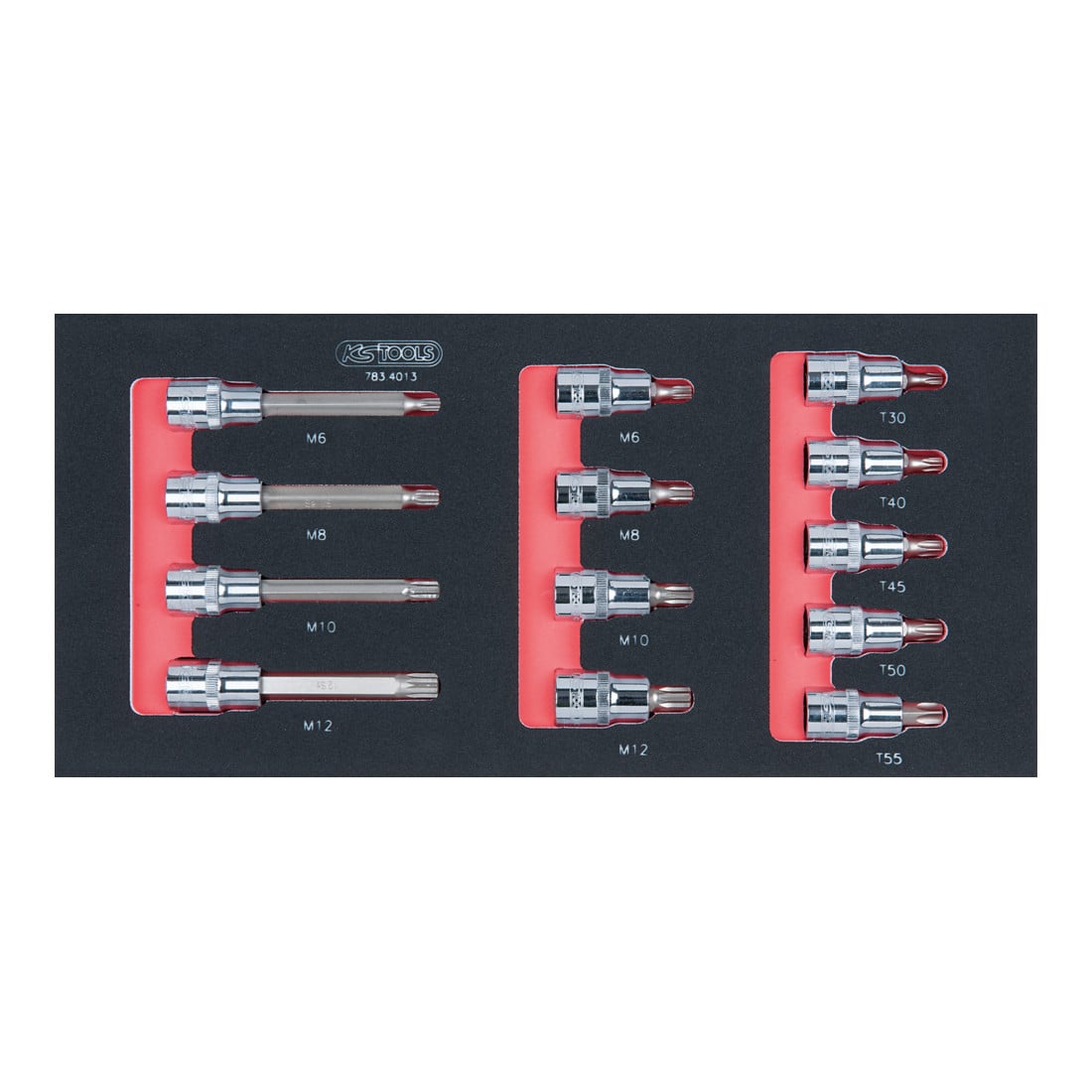 KS Tools SCS CHROMEplus 1/2" Module de douilles, TX percé et XZN, 19 pcs., modules système 1/3