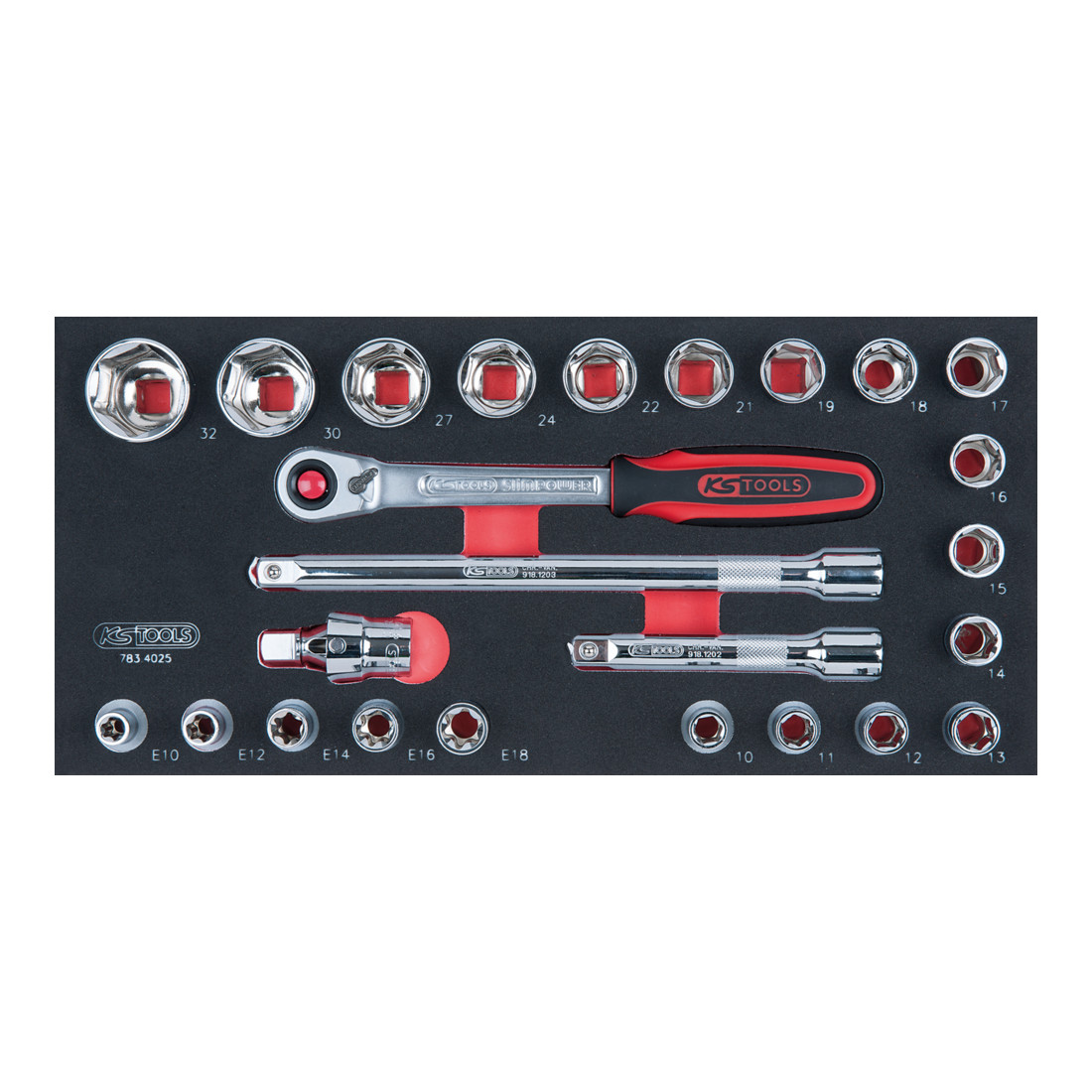 KS Tools SCS CHROMEplus 1/2" Steckschlüssel-Satz, 25-teilig in 1/3 Systemeinlage