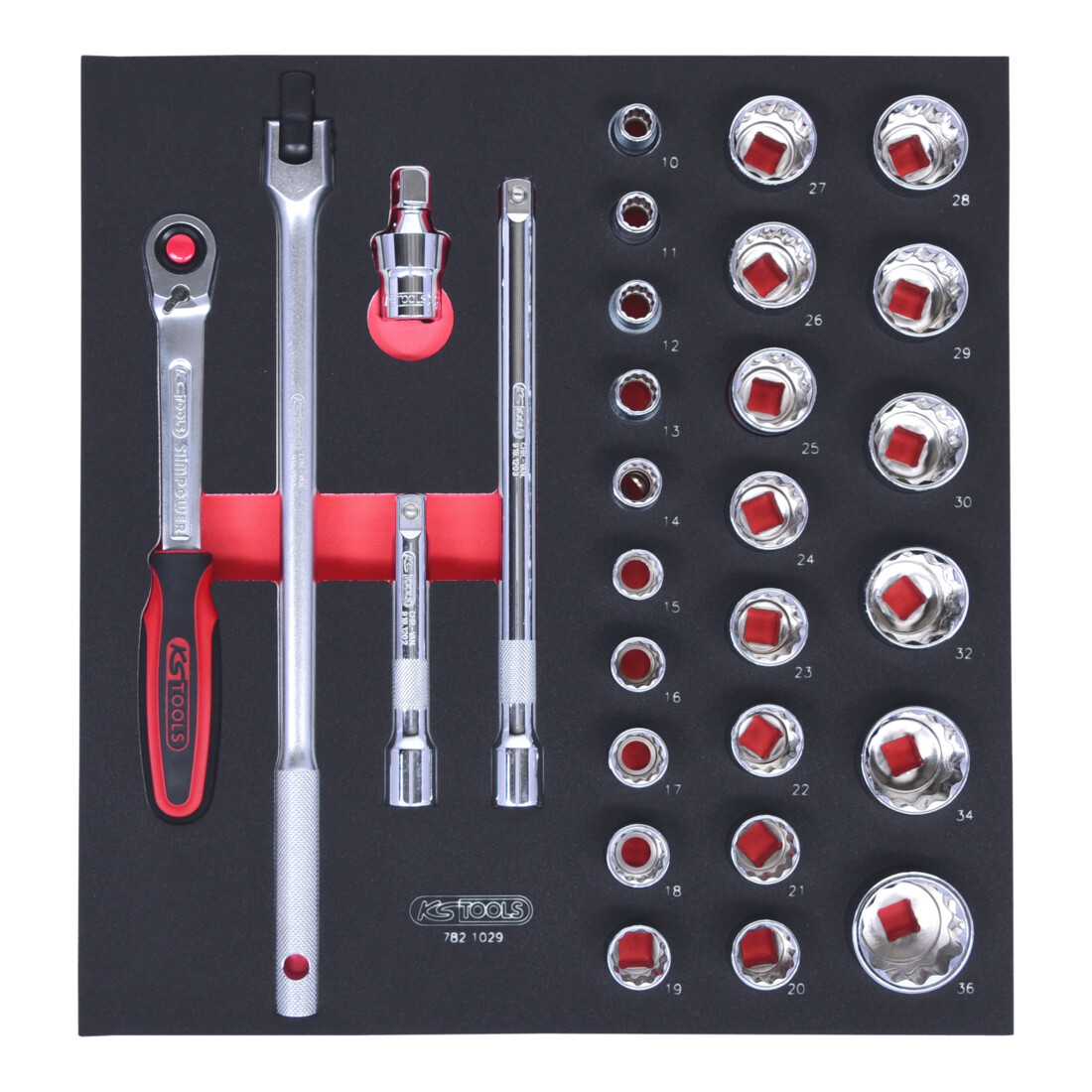 KS Tools SCS CHROMEplus 1/2" Steckschlüssel-Satz, 29-teilig in 2/3 Systemeinlage