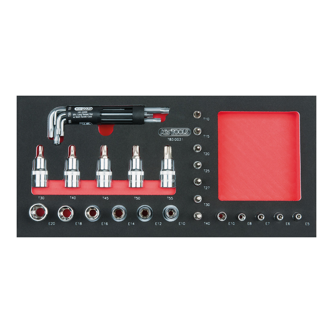 KS Tools SCS CHROMEplus 1/4"+1/2" Bit-Stecknuss-Satz, TX, 31-teilig in 1/3 Systemeinlage