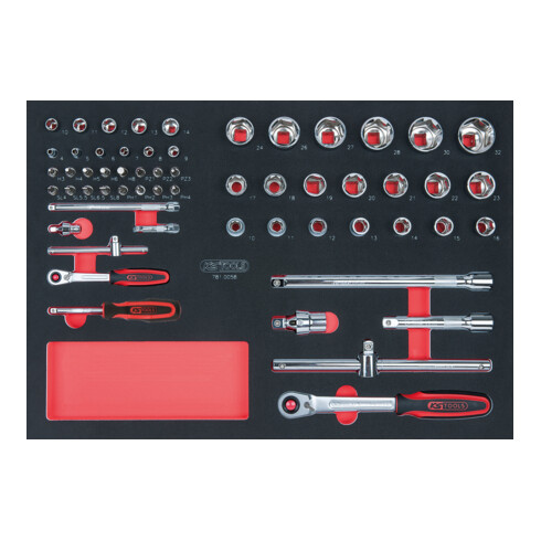 KS Tools SCS CHROMEplus 1/4"+1/2" dopsleutelset, 58 stuks in 1/1 systeem insteek