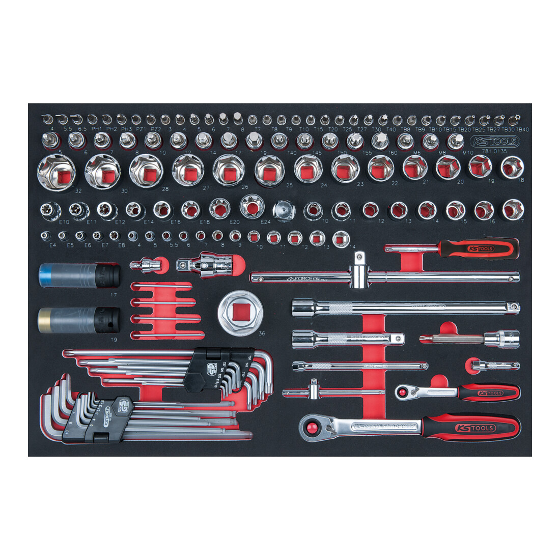 KS Tools SCS CHROMEplus 1/4"+1/2" Module de douilles, 135 pcs., modules système 1/1