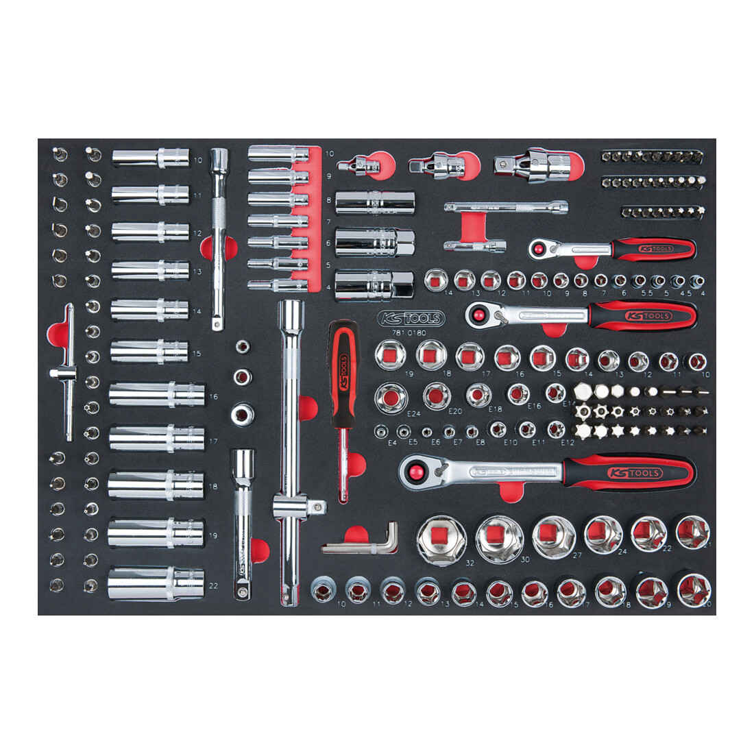 KS Tools SCS CHROMEplus 1/4"+3/8"+1/2" Module de douilles, 180 pcs., modules système 1/1