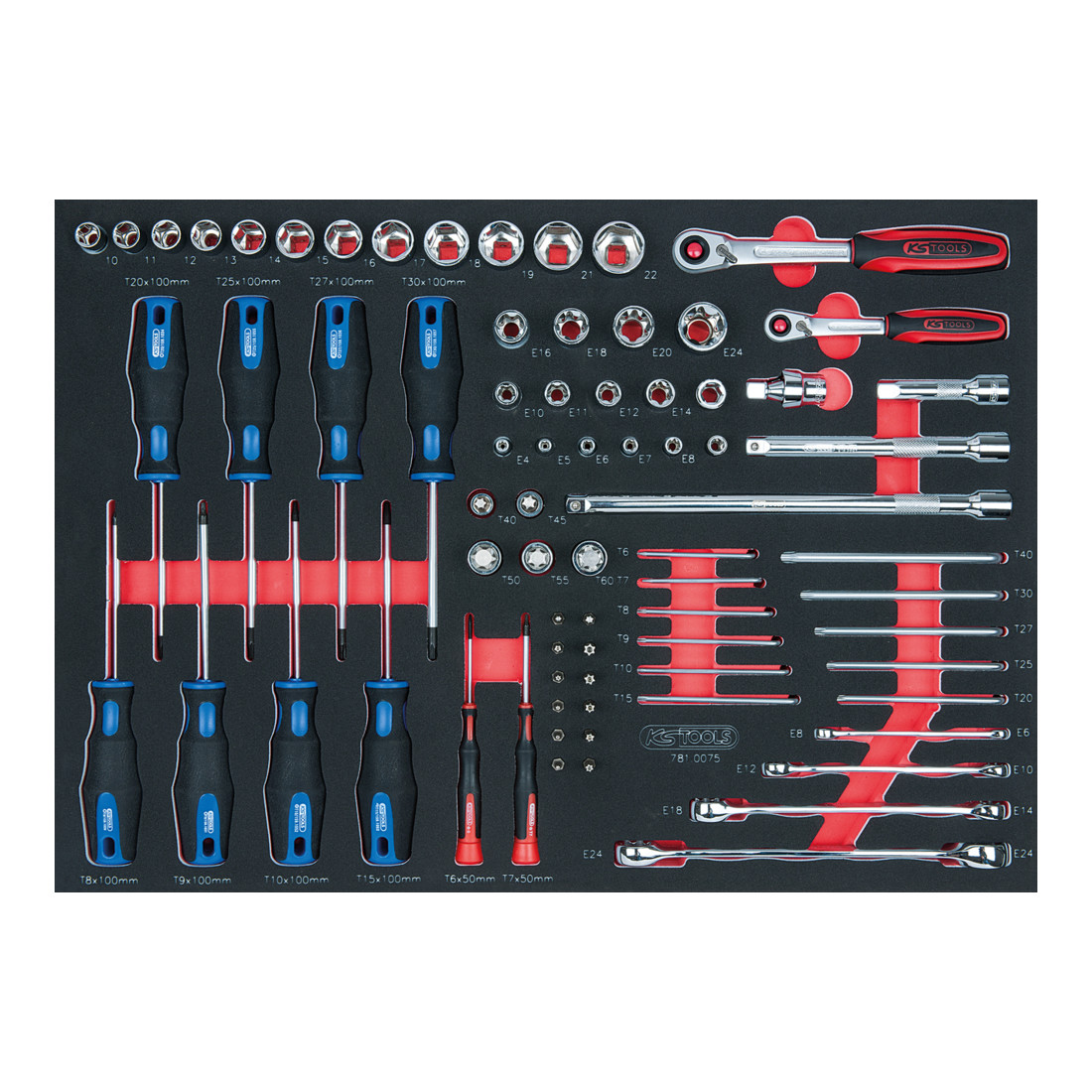 KS Tools SCS CHROMEplus 1/4"+3/8"+1/2" Module de douilles, 75 pcs., modules système 1/1