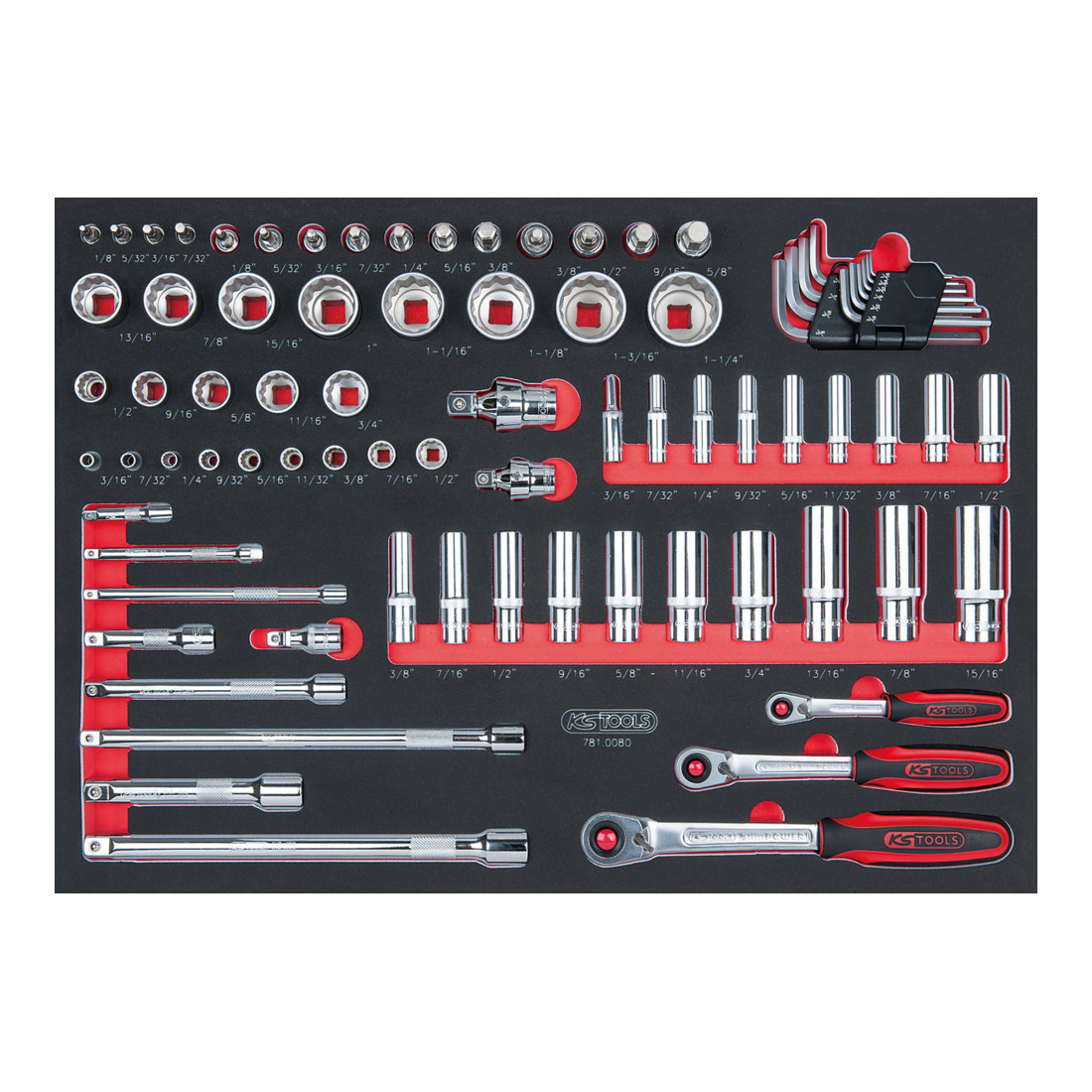 KS Tools SCS CHROMEplus 1/4"+3/8"+1/2" Module de douilles, 80 pcs., modules système 1/1