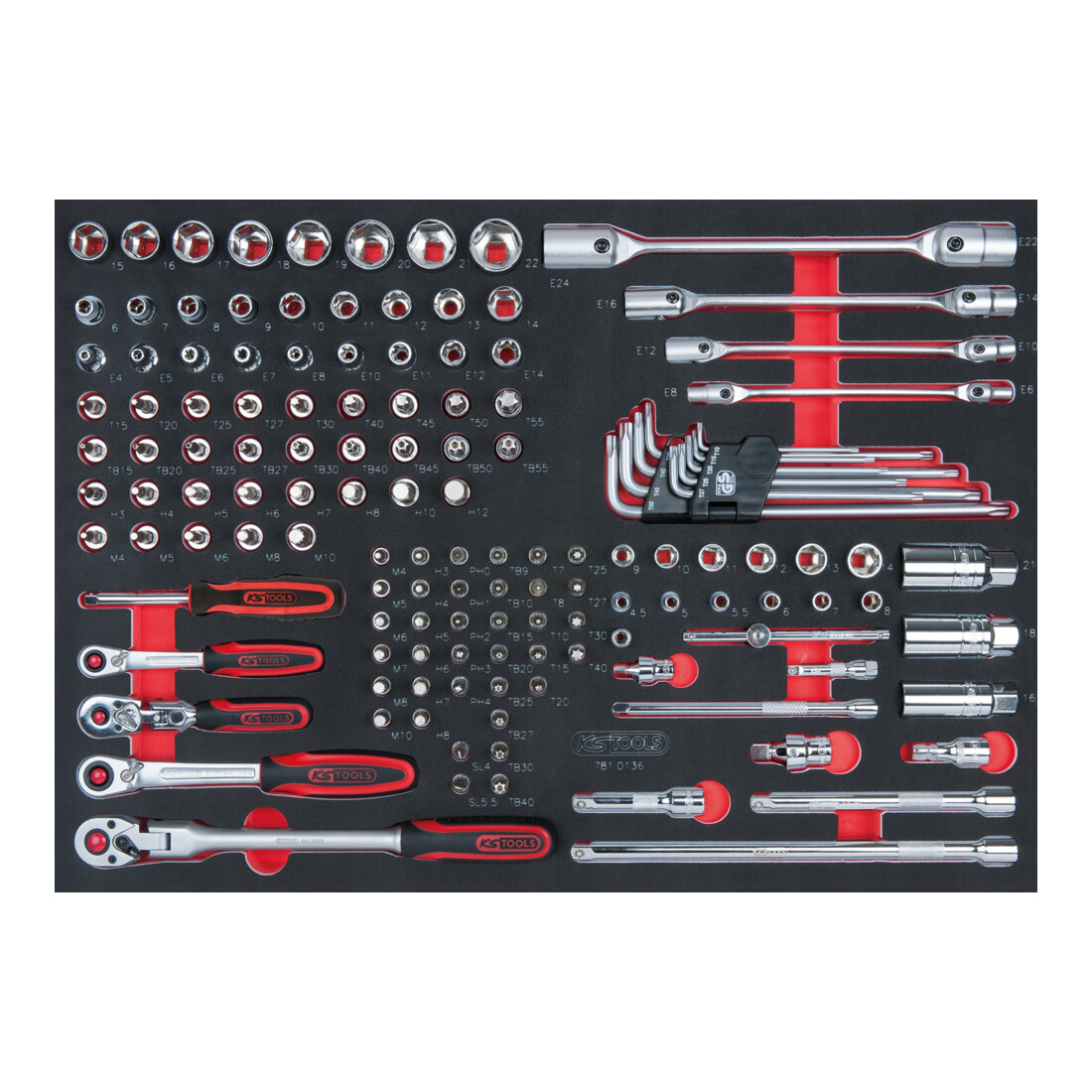 KS Tools SCS CHROMEplus 1/4"+3/8" Module de douilles, 136 pcs., modules système 1/1