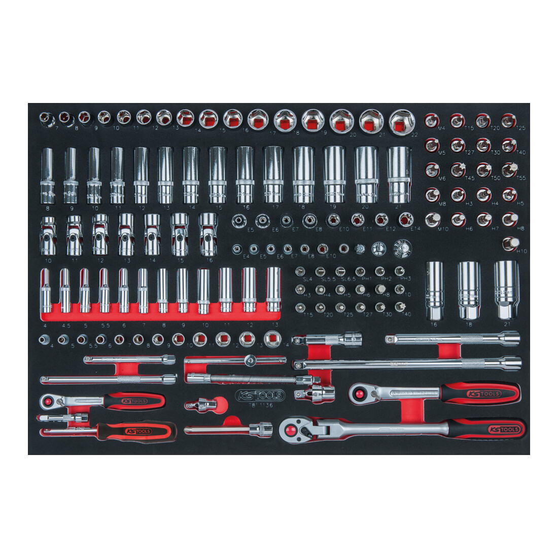 KS Tools SCS CHROMEplus 1/4" + 3/8" Module de douilles, 136 pcs., modules système 1/1