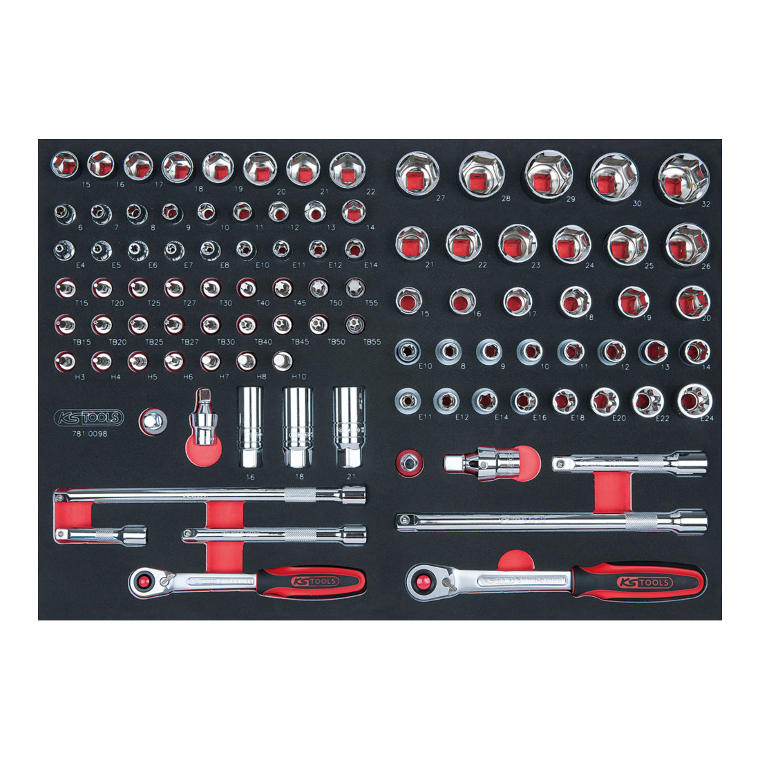 KS Tools SCS CHROMEplus 3/8"+1/2" Module de douilles, 98 pcs., modules système 1/1