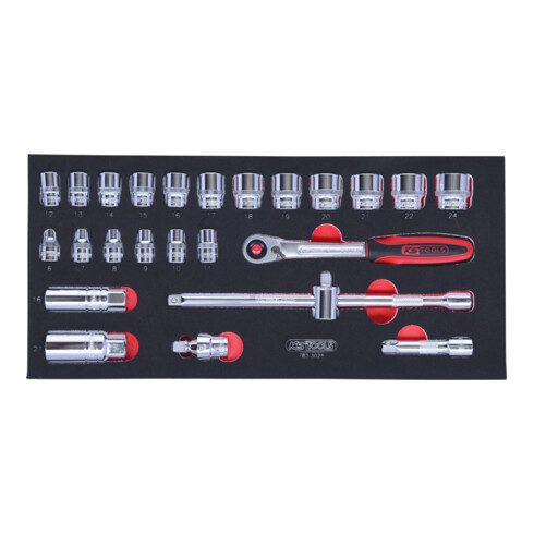 KS Tools SCS CHROMEplus 3/8" dopsleutelset, 25 stuks in 1/3 systeem insteek