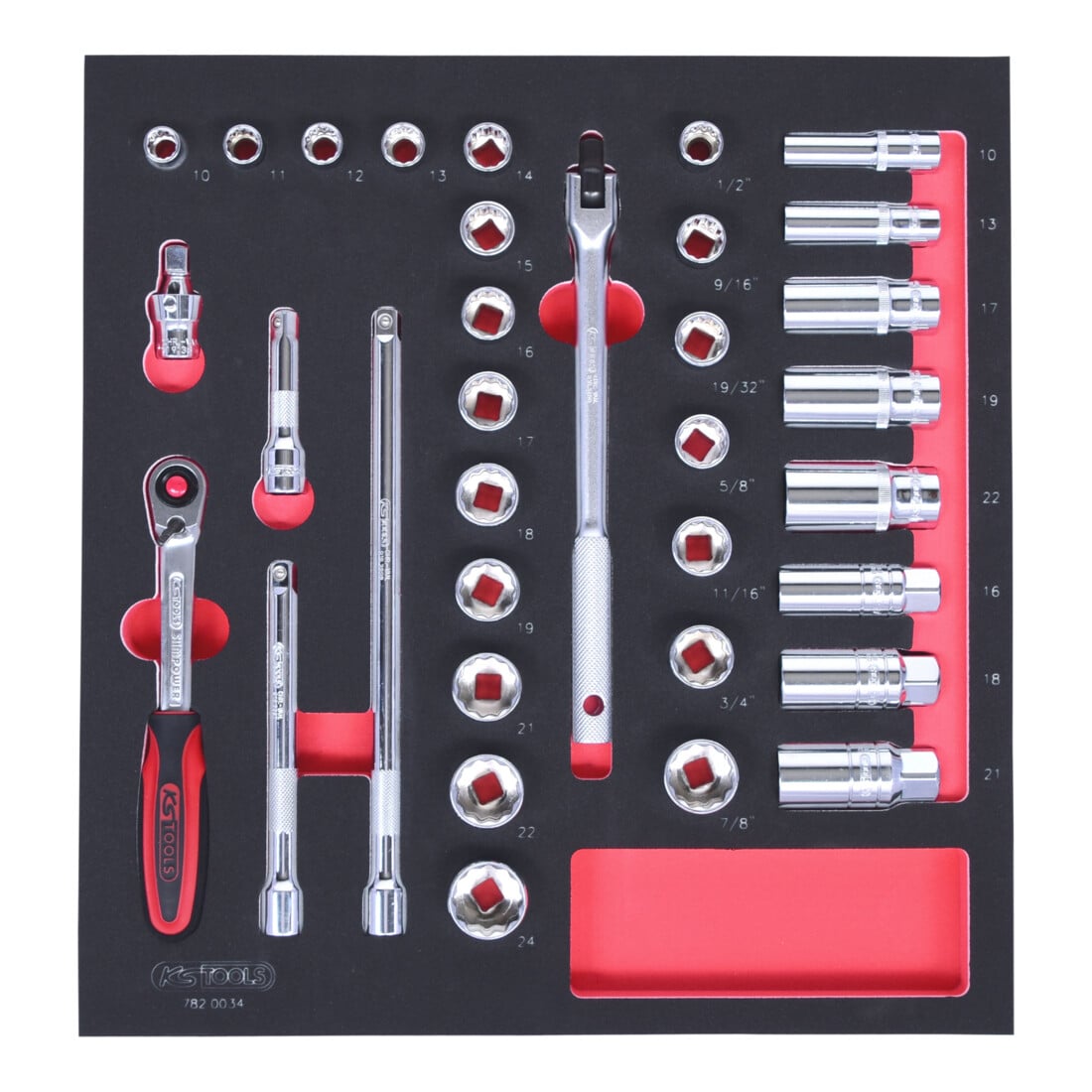KS Tools SCS CHROMEplus 3/8" dopsleutelset, 34 stuks in 2/3 systeeminzet